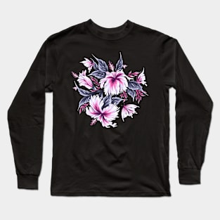 Hibiscus Butterflies - Grey Pink Long Sleeve T-Shirt